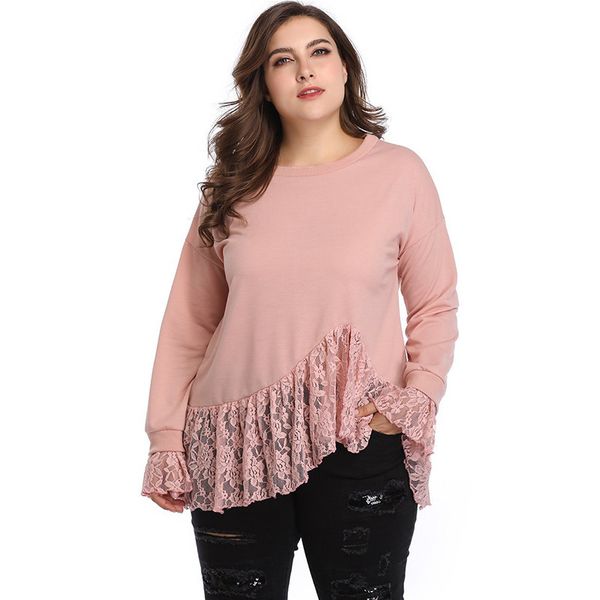 

plus size dresses hy3051# long sleeve lace stitching irregular t-shirt