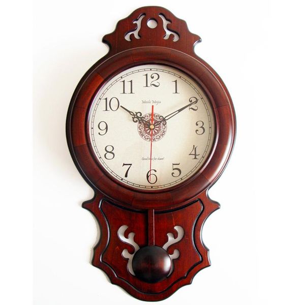 

wall clocks chinese clock simple retro solid wood living room silent swing quartz creative pendulum 5wc55
