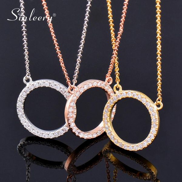 

pendant necklaces sinleery shiny paved tiny crysral circle round & pendants rose gold color chain jewelry for women xl089 ssk, Silver