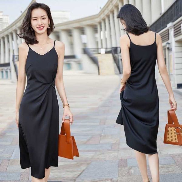

black acetate satin suspender for women's summer drs with thin suit and chiffon skirt, Black;gray