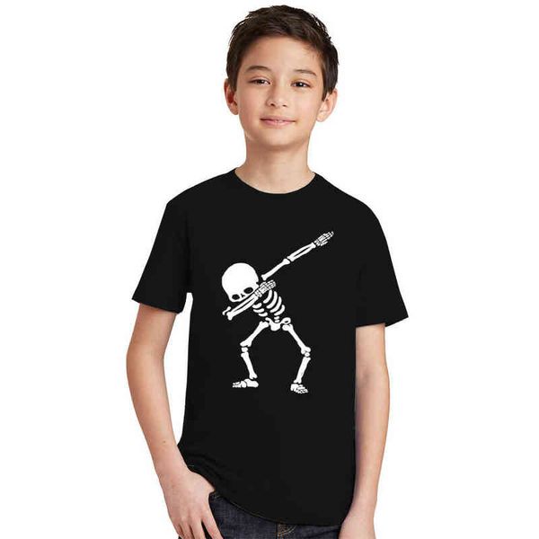Crianças unisex t-shirt debbing crânio esqueleto adolescente meninos meninas verão estilo de manga curta tops camiseta crianças casuais camiseta g1224