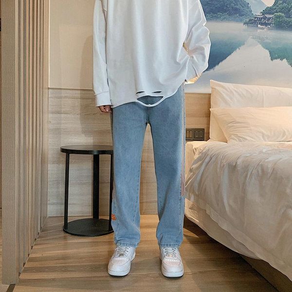

men's jeans 2021 casual pants trend straight loose streetwear college four seasons blue office package mail