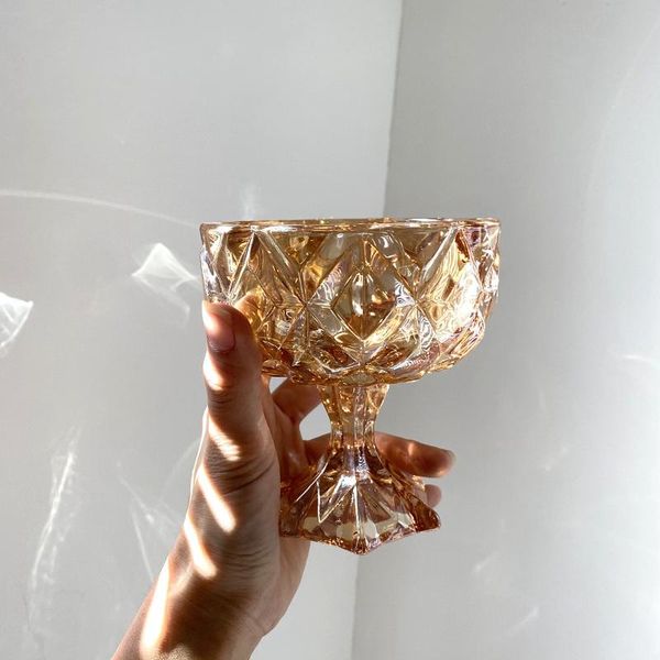 

wine glasses korean style crystal glass retro amber embossed champagne goblet salad fruit dessert cup yogurt ice cream