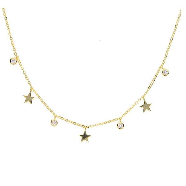 

chains bezel cz zirconia drop shinny star dainty charm gold 3 colors fashion women 33+7cm necklace, Silver