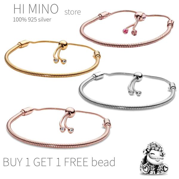 

original pando charm chain snake 100% 925 sterling silver bracelet for women's fashion classic diy jewelry, Golden;silver