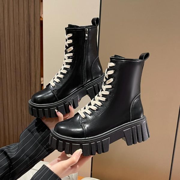 

boots winter keep warm black platform ankle 2021 for women fashion lace up side zipper woman walking