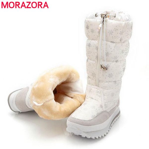 

boots morazora 2021 warm snow women platform winter wedges thick fur female waterproof footwear, Black