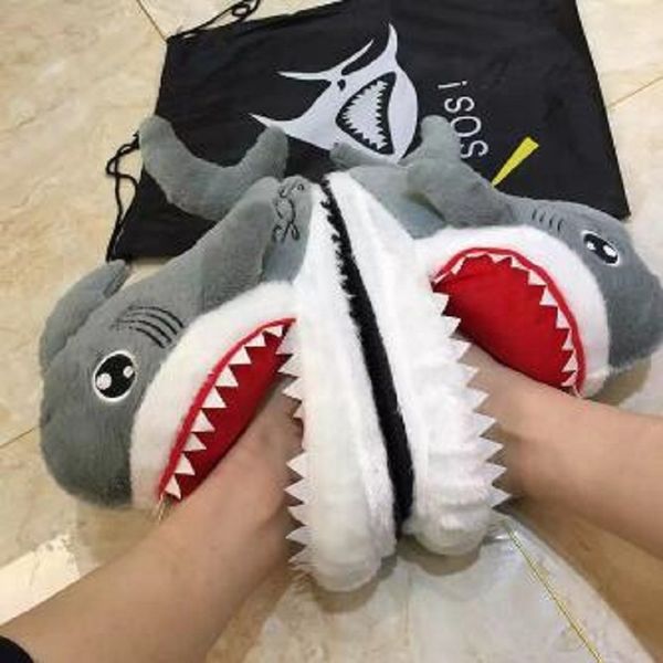 

cartoon sandals shark funny shoes girls lovely indoor slippers ladies home shoes 2022 fashion plush warm slipper women winter shoes, Black
