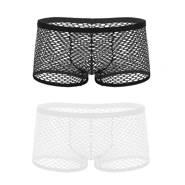 

iefiel mens male panties fishnet lingerie breathable mesh see through sheer low rise boxer briefs underwear, Black;white