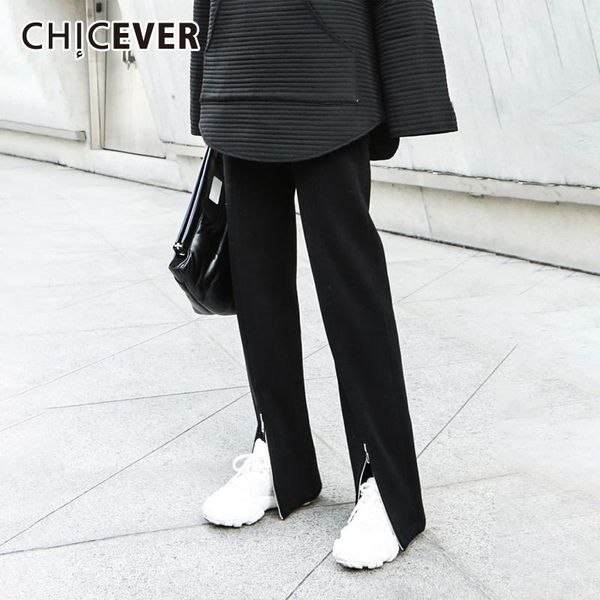 

women's pants & capris chicever korean plus velvet thick trouser women elastic midi waist large size loose straight female 2021 fashion, Black;white