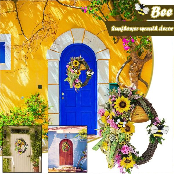 

decorative flowers & wreaths sunflower wreath ellipse garland bee door sign hanging decoration simulation ornament home decor