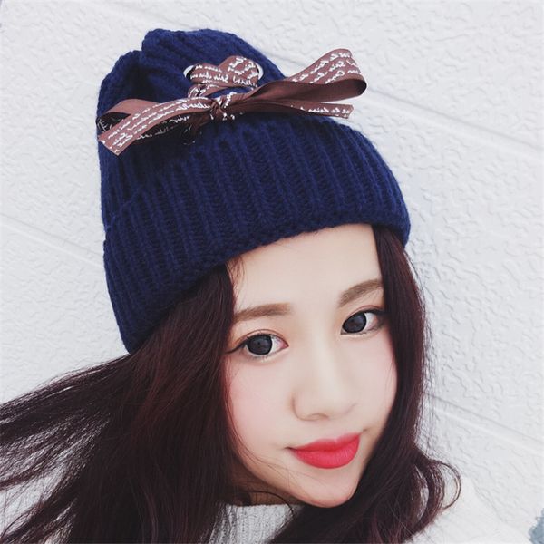 

shoelace autumn new wool fashion warm knitting children's hat, Blue;gray