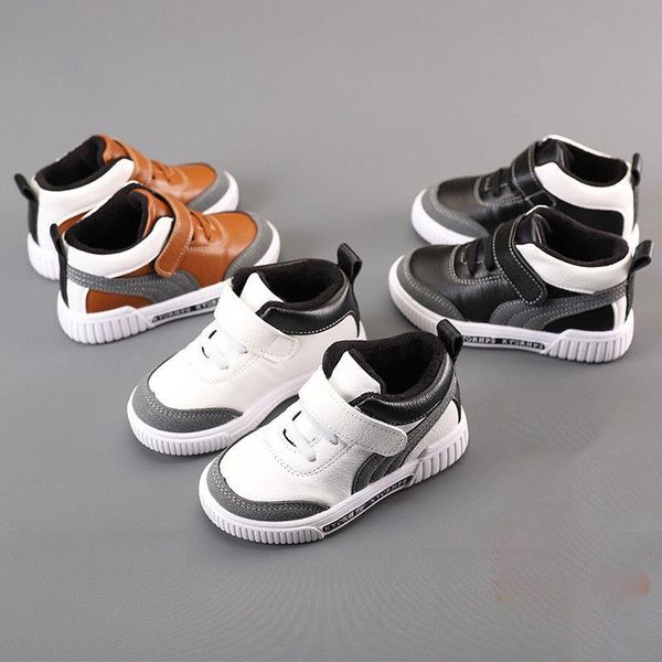 

sneakers winter style children sport shoes fashion leather thickening to keep warm casual girls boys outdoor non-slip sneaker, Black;red