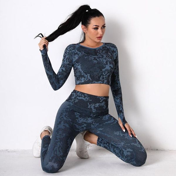 

yoga outfit tie dye two piece set women long sleeve crop push up legging high waist bulift elastic gym clothing lounge wear