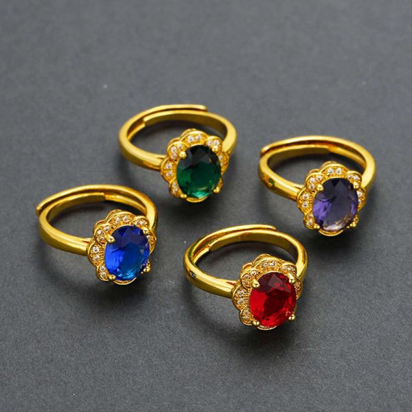 

brass gilded blue fashion women's sand gold never fade new jewelry ring, Black