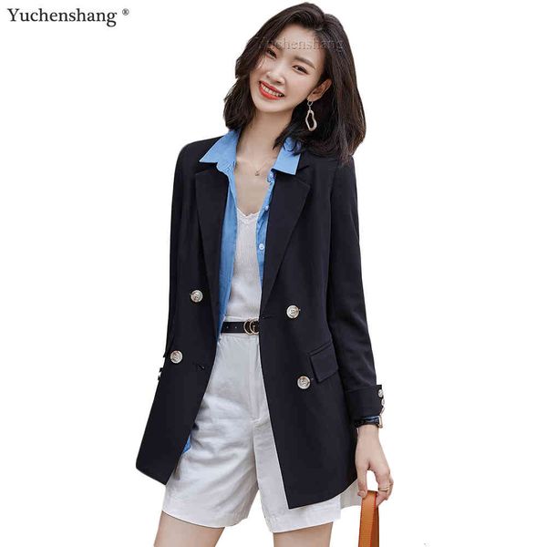 

women's suits & blazers casual double breasted women blazer blue black female fashion coat outerwear winter jackets fp00, White;black