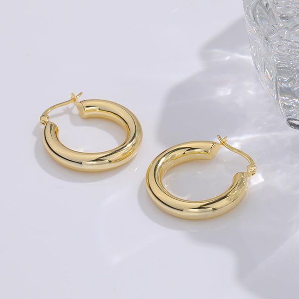 

hoop & huggie silvology real 925 sterling silver gloss big round circle earrings for women minimalist thick fashionable jewelry, Golden;silver