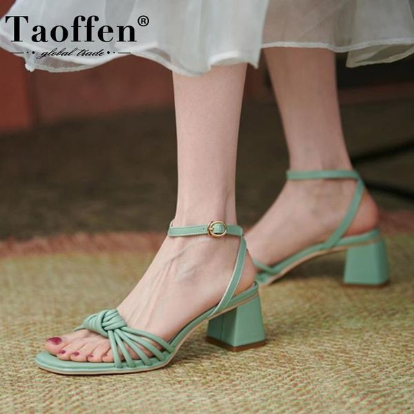 

sandals taoffen size 31-43 women thick heel ankle strap summer shoes fashion cool party footwear, Black