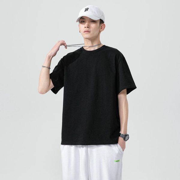 

men's t-shirts short sleeve t-shirt 2021 summer loose solid color half insole shirt business street harajuku clothing, White;black