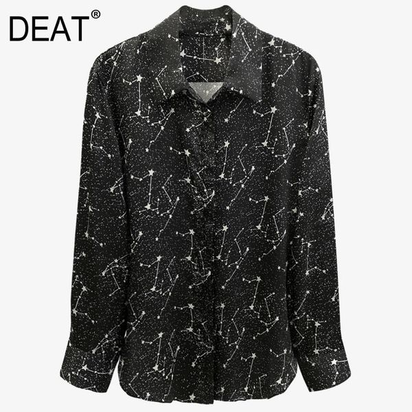 

women black starry sky print casual blouse lapel long sleeve loose fit shirt fashion tide spring autumn gx343 210421, White