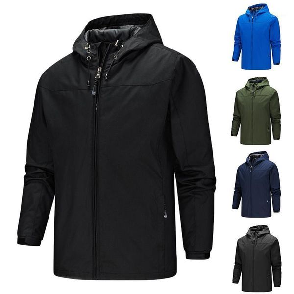 

men's jackets autumn and winter coat zipper jacket stand collar hooded waterproof outdoor thin solid, Black;brown
