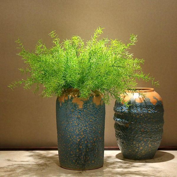 

artificial plastic green pine needle plants fake asparagus grass garden home wedding decoration decorative flowers & wreaths