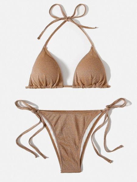 

halter triangle tie side bikini swimsuit f12b#, White;black