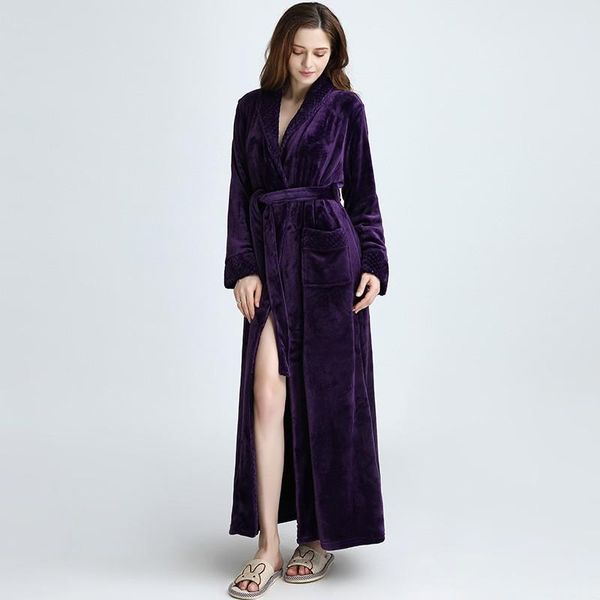 

women's sleepwear winter warm flannel robe thick coral fleece women robes sleeprobe kimono bath gown casual clothes nightgown me, Black;red