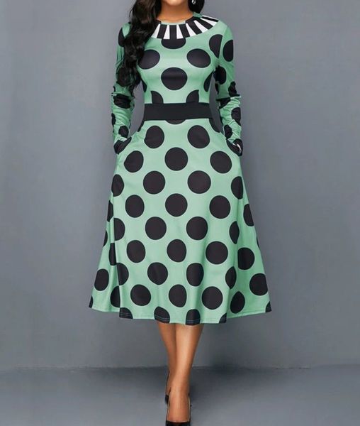 

fashion 2020 waist autumn and dot winter high large long sleeve dress for women, White;black