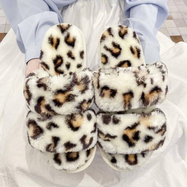 

chic tie dye band women fur slippers indoor open toe fluffy for girls house soft plush flat shoes, Black