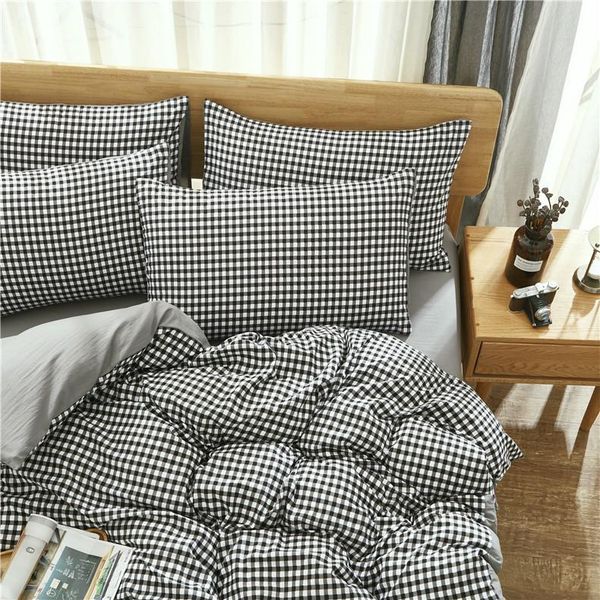 

bedding sets little grid black set fashion ab design skin-friend cotton fabric quilt cover sheet soft pillowcases enjoy night oceania