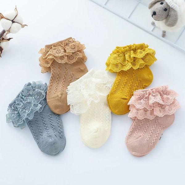 

socks baby girl breathable cotton lace ruffle princess mesh children ankle short sock white pink yellow girls kids toddler