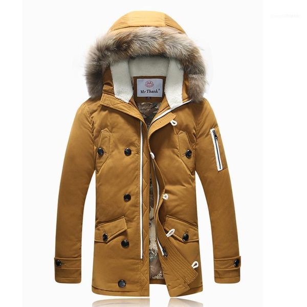 

men's down & parkas thicken jacket average 1.4kg/pcs long section leisure winter fashion white duck coat faux fur trench hood par, Black