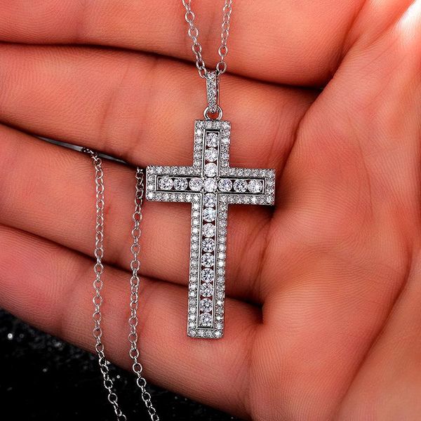 

pendant necklaces huitan classic design cross pendent women wedding brilliant cubic zirconia fine anniversary gifts silver color jewelry