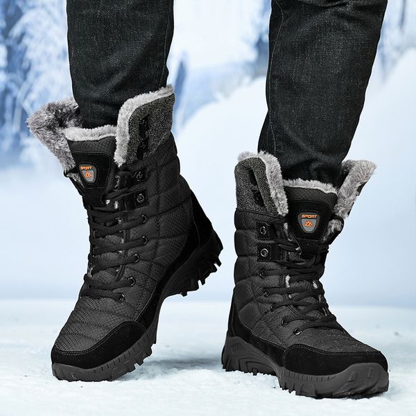 

designer shoes men boots winter with fur warm snow boots waterproof non-slip outdoor work casual shoes men cotton s, Black
