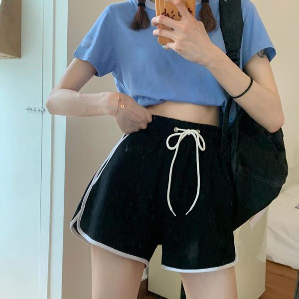 

leisure sports shorts summer fashion women jumpsuit korean high waistfrenulum loose wide leg pants jogging short pant plus size s, Black;white