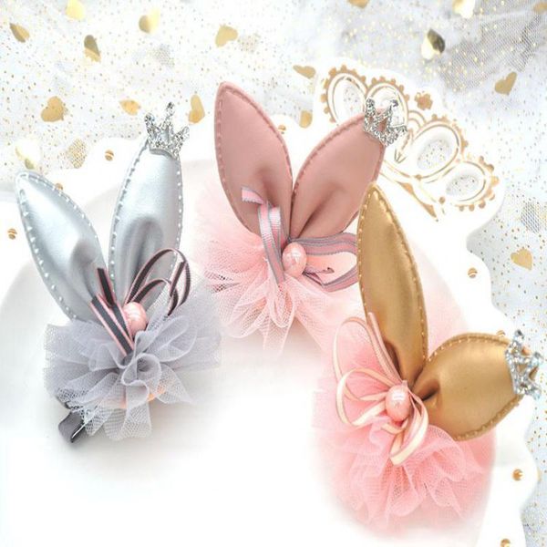 

hair accessories style round gauze bow tie with ears children's fringe clip side, Slivery;white