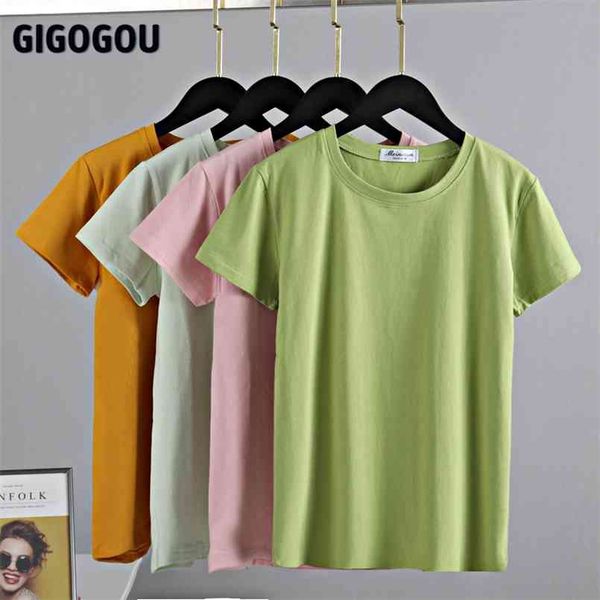 

gigogou -2xl solid women t shirt 95% cotton basic t-shirt female o neck casual slim fit summer short sleeve tshirt 210708, White