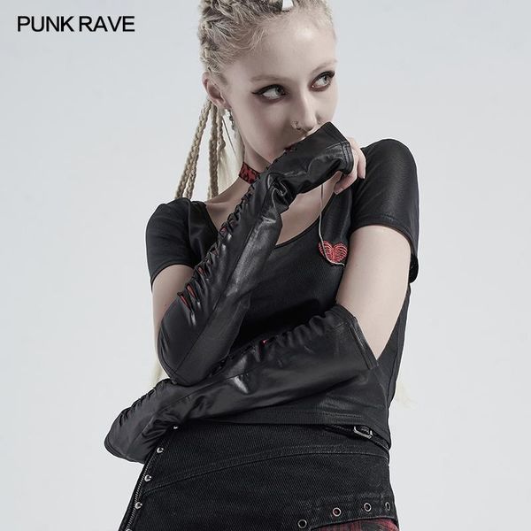 

five fingers gloves punk rave women' gothic flame sleeves cool handsome elastic gloss knitted fingerless pu leather accessories, Blue;gray