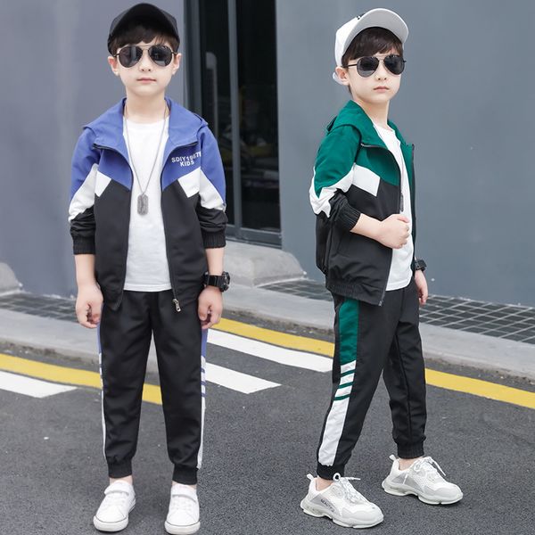 

Boys Clothes Set Spring Autumn Clothes Kids Clothing Color Long Sleeve Jacket Coat + Pants 2 Pcs/set 8 10 12 Years, Blue