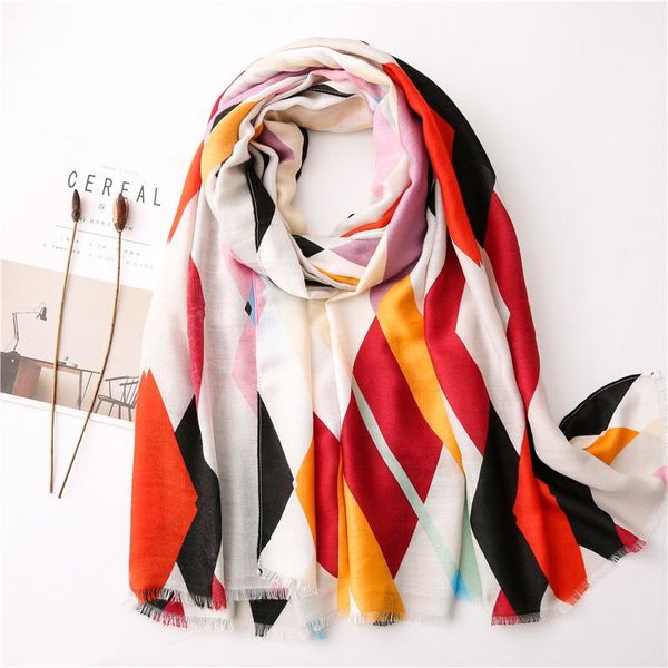 

scarves geometric head hijab for women bright color large soft shawl wrap travel scarf [6691], Blue;gray