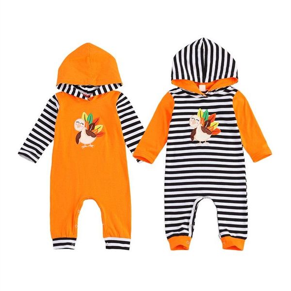 

infant born baby boy girl thanksgiving romper, stripe chicken embroidery long sleeve hooded jumpsuit girls boys, 0-18 months jumpsuits, Blue