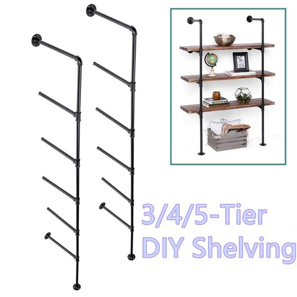 

hooks & rails 2 pcs black diy pipe shelves 5 tier shelf industrial furniture wall bracket home decor hanging storage iron