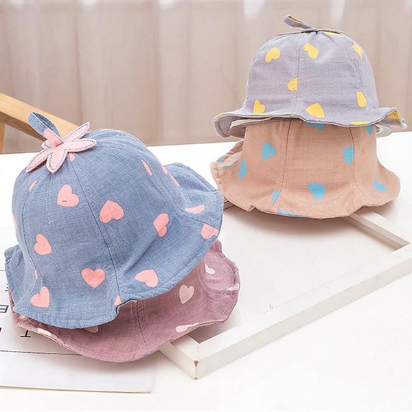 

wide brim hats cute cotton love baby bucket hat round beach caps boy girl sun for kids 3-36 months match clothes summer cap, Blue;gray