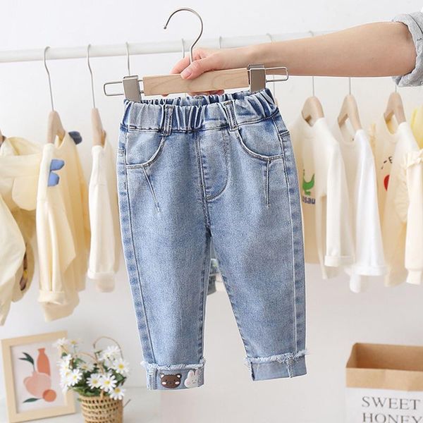 

girls' jeans 2021 spring and autumn models korean baby sand wash pants foreign children's casual pants1, Blue