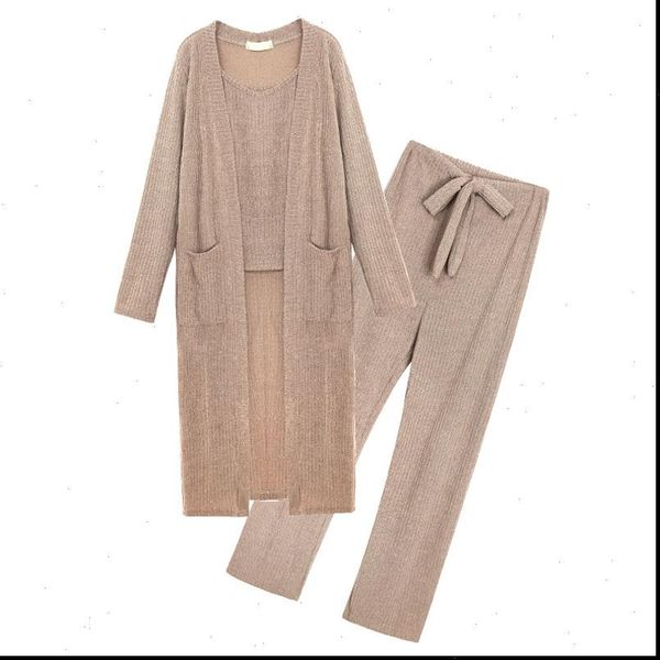 

the latest leisure 3 womens tracksuits pieces set spring long cardigan halter vest bow loose pants s 4xl, Gray
