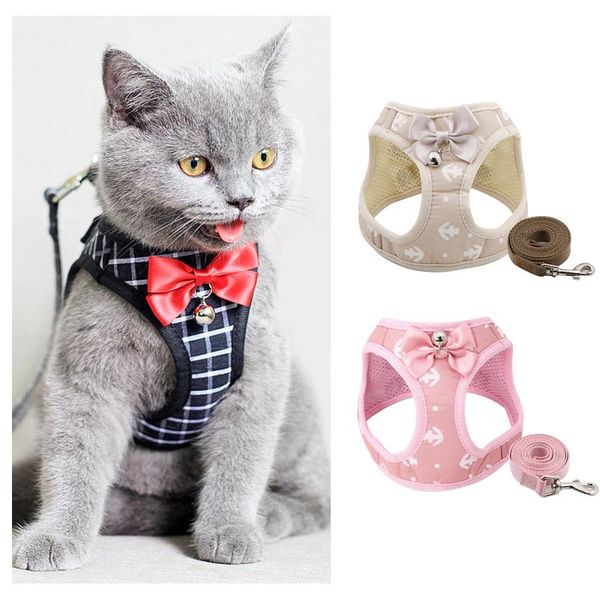 

fashion anchor cat harness and leash set adjustable chest strap vest with bell ribbon bow walking lead for kitten puppy dogs collars & leads