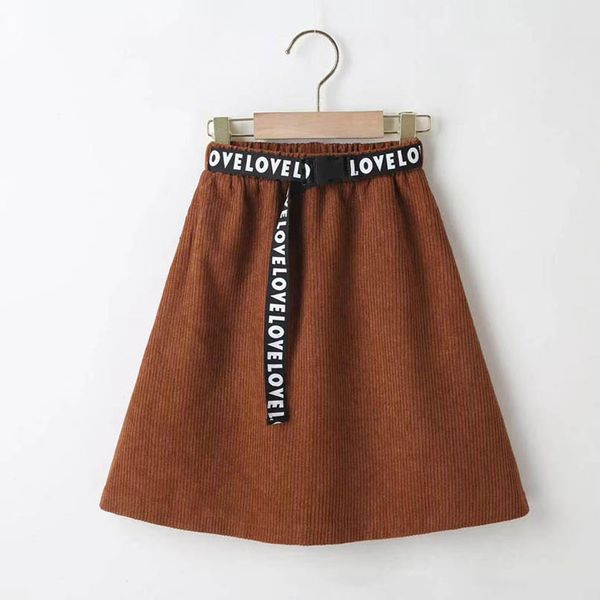 

girls skirts children clothes kids clothing autumn winter childrens baby letter belt pleated long skirt b8117, Blue