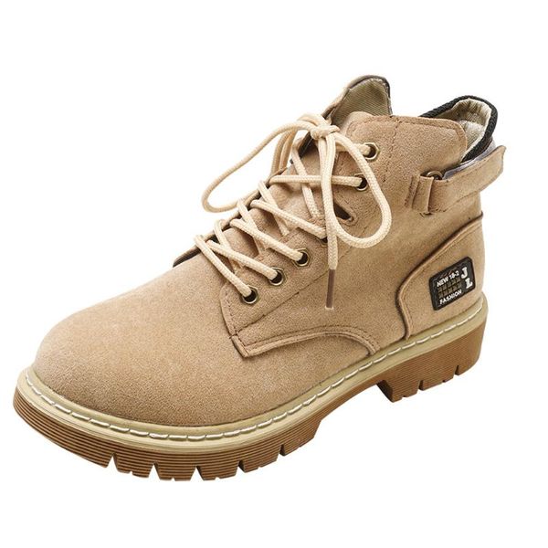 

boots autumn and winter women high heel platform pu leather flat round head flock lace-up shoes girls 35-51, Black