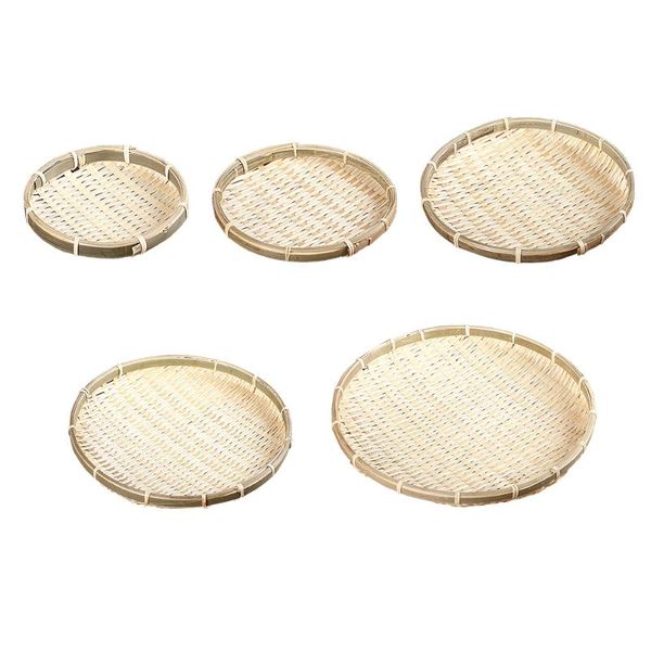

storage baskets rattan handwoven round severing tray platters plate over handles drink snack for coffee tea baking basket